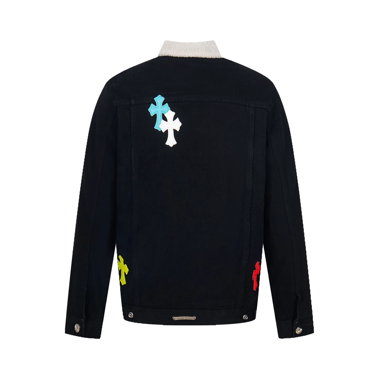 P360 version (lamb wool) Chrome Hearts Chrome Hearts colorful patchwork lamb fur collar jacket, the same style as the Internet celebrity star's cross-printed denim jacket, with unique cross design elements and full design sense. It is made of 100% denim cotton fabric with heavy coarse yarn count, which ensures a stiff and tough silhouette while being soft, comfortable and breathable. The lapel is designed with silver buttons and is full of texture. The classic white cross logo is all over the dress, making it a perfect versatile style for spring and summer! The original loose version is made of high-quality pure cotton fabrics. The fabric pattern is high-definition and delicate without burrs. It is comfortable and breathable to wear. All the buttons are molded and customized. It is casual and fashionable and can be matched with any bottoms. It can be windproof and sunproof in spring and summer. It can be worn outside in autumn and winter! Easily concave shape makes you look slimmer and taller, perfect for both men and women! Style number: 1838# Color: Black Size: S M L XL